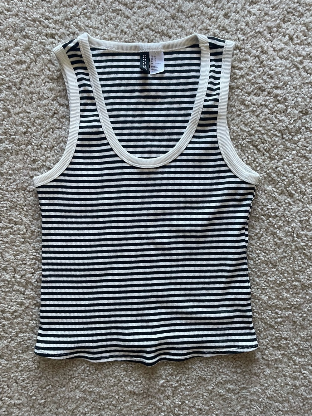 H&M Black and White Striped Ribbed Tank Top